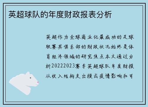 英超球队的年度财政报表分析